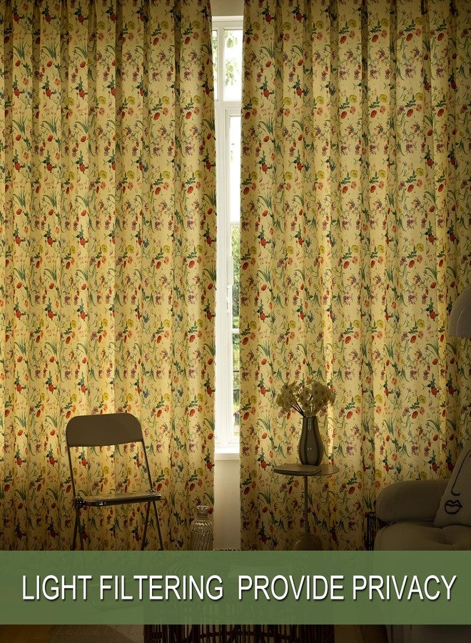 SUOUO Colorful Floral Curtains for Living Room Chenille 96 Inches Long 2 Panels Patterned Red Yellow Wildflower Botanical Light Filtering Window Drapes for Dining Bedroom - Image 4
